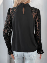 Perfee Mock Neck Lace Long Sleeve Blouse OutfitFlow